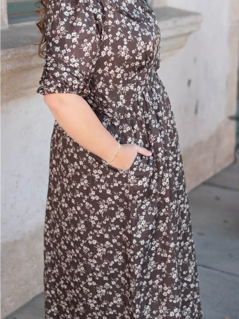 Pologram Brown Floral Maxi Dress with Peter Pan Collar - Picture 11 of 11